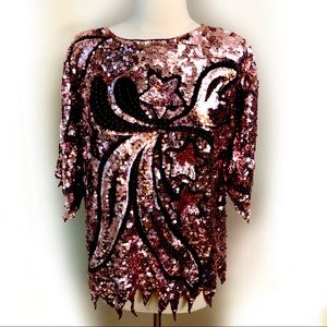 VINTAGE silk top with sequins size large
